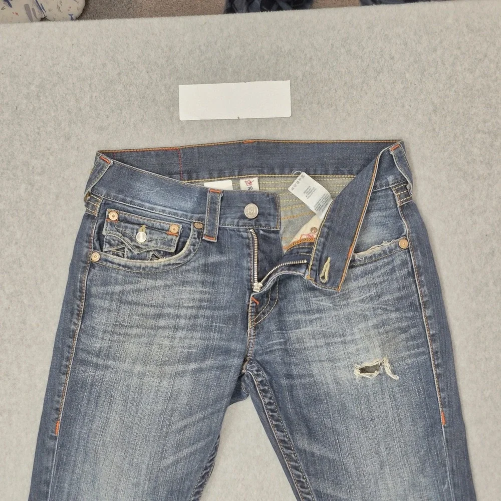 True Religion Men Jeans 30 Blue‎ Denim Straight Old Multi Runstitch Flap Pocket